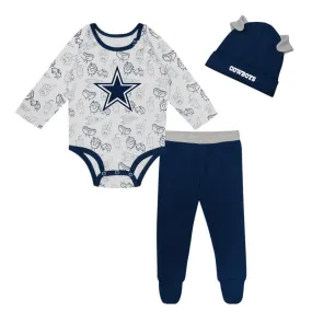 3-Piece Dallas Cowboys Long Sleeve Bodysuit, Pants and Cap Set