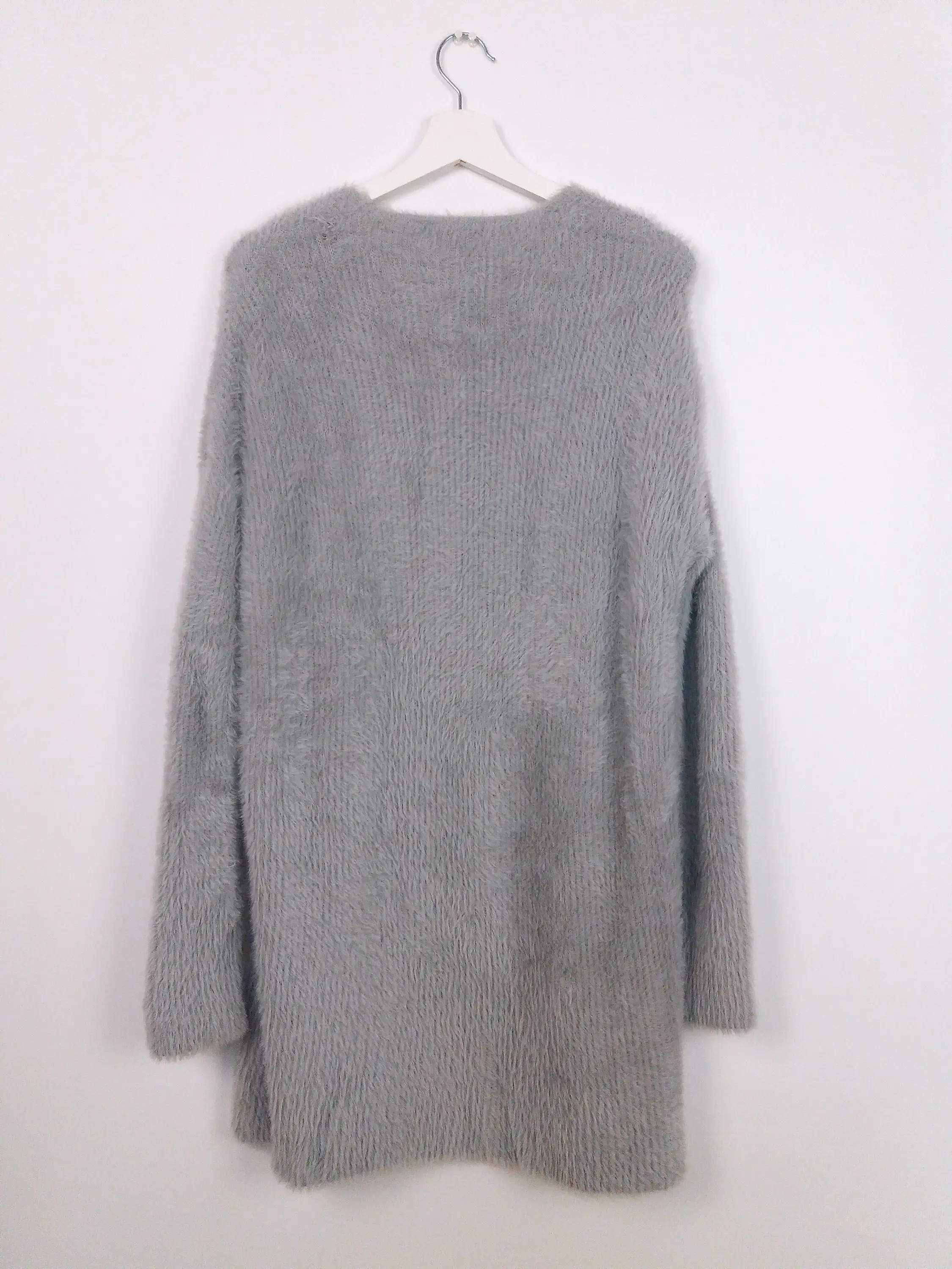 90's Chelsea and Theodore Fluffy Knit Soft Cardigan in Grey