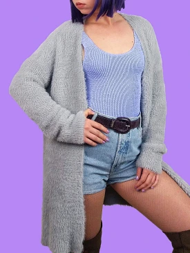 90's Chelsea and Theodore Fluffy Knit Soft Cardigan in Grey