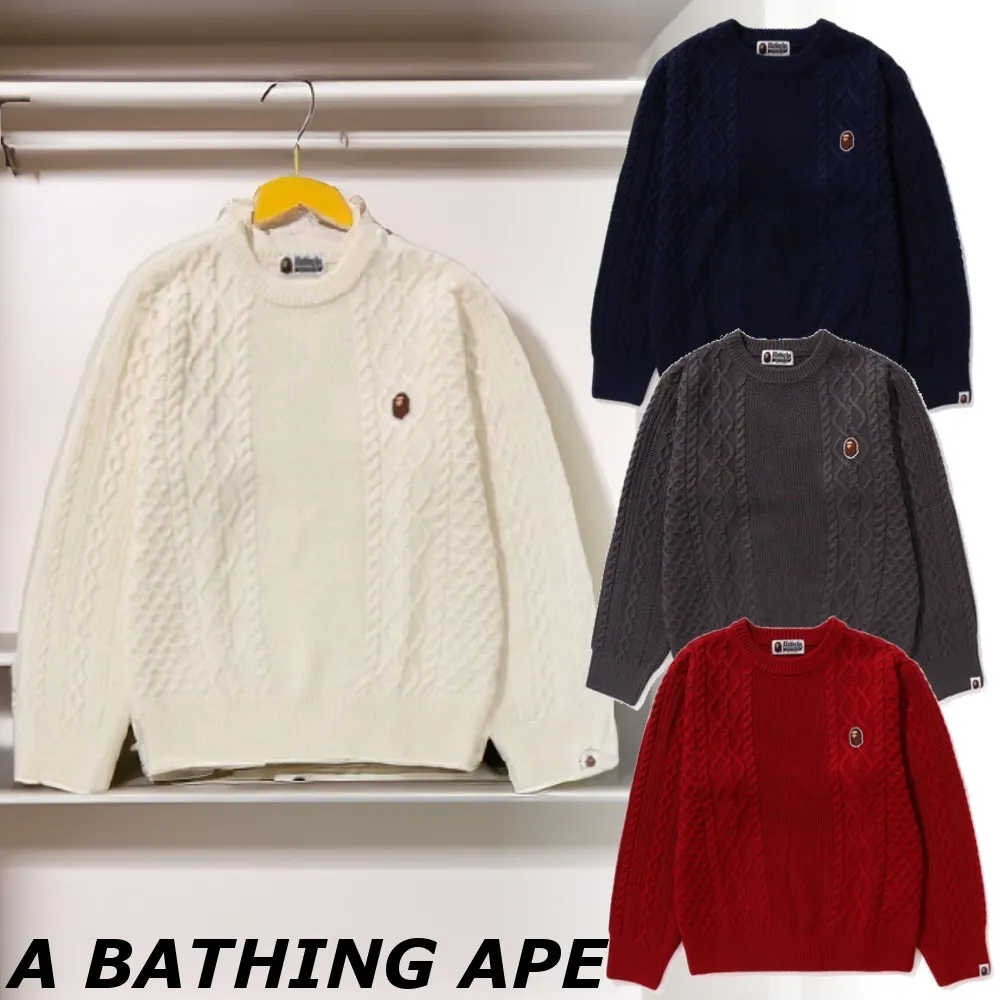 A BATHING APE  |Unisex Wool Street Style Plain Logo V-neck & Crew neck