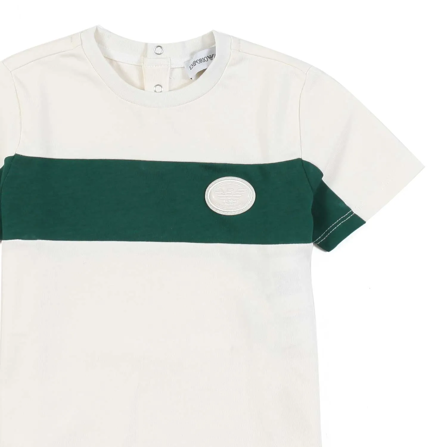 Armani Junior Butter T-Shirt With Green Stripe For Child And Baby