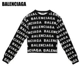 BALENCIAGA  |Crew Neck Unisex Wool Rib Street Style Bi-color Long Sleeves