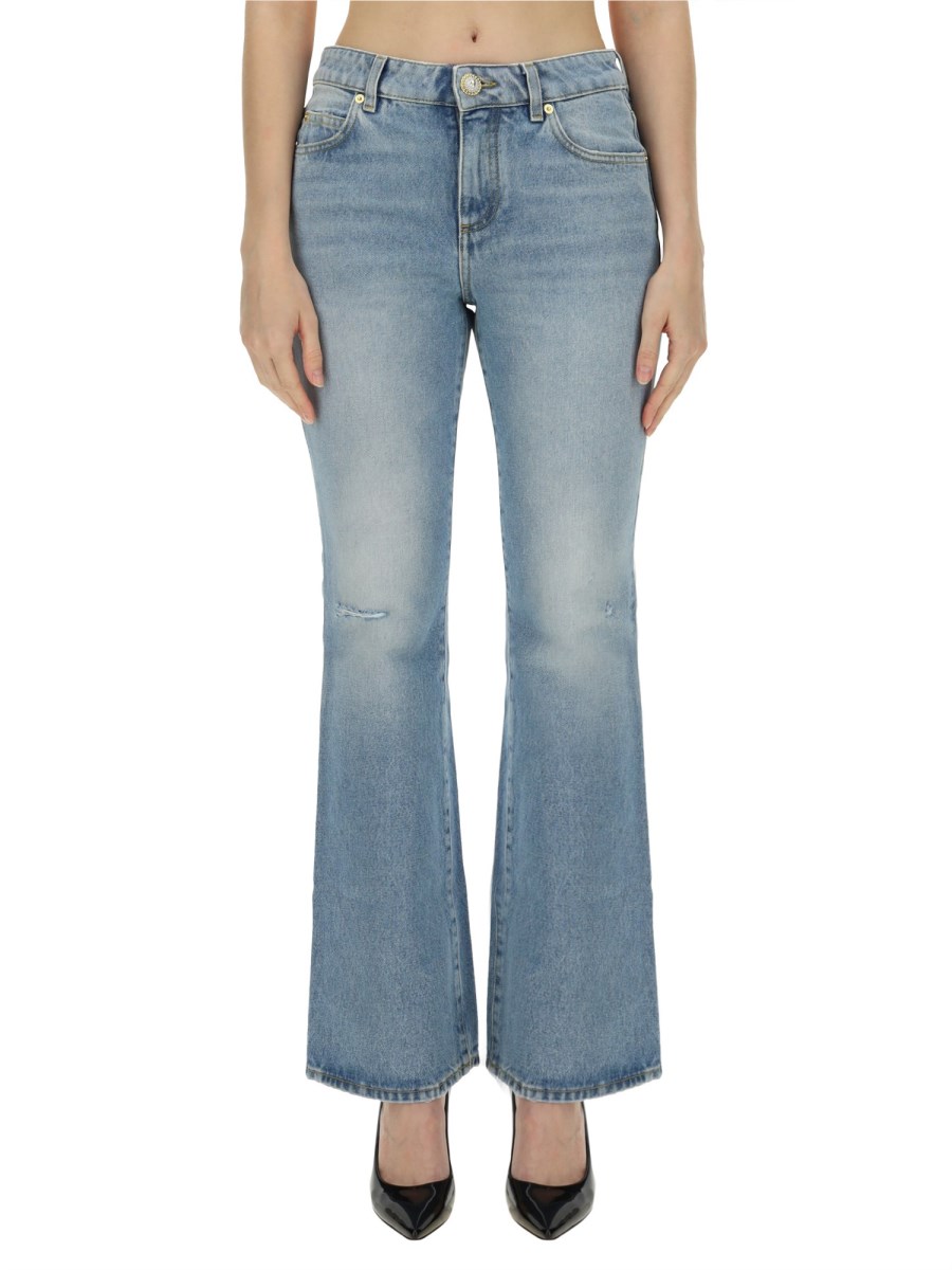 BALMAIN    FLARE FIT COTTON DENIM JEANS