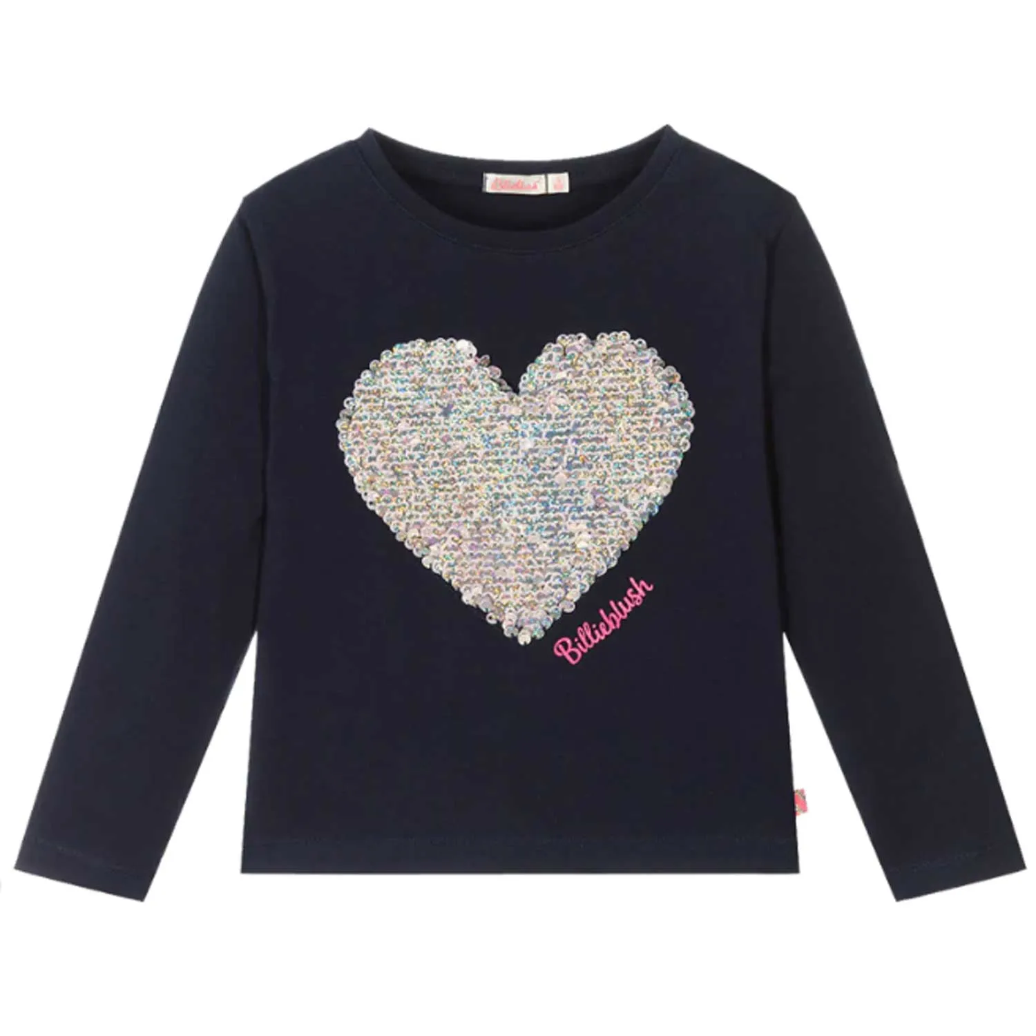 Billieblush Navy Blue Long Sleeve T-Shirt With Heart For Girl