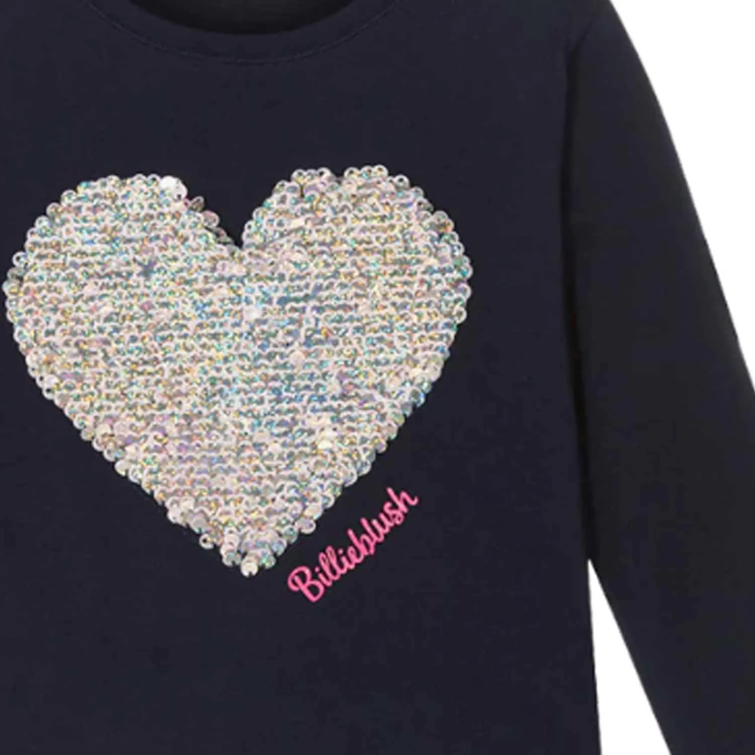 Billieblush Navy Blue Long Sleeve T-Shirt With Heart For Girl