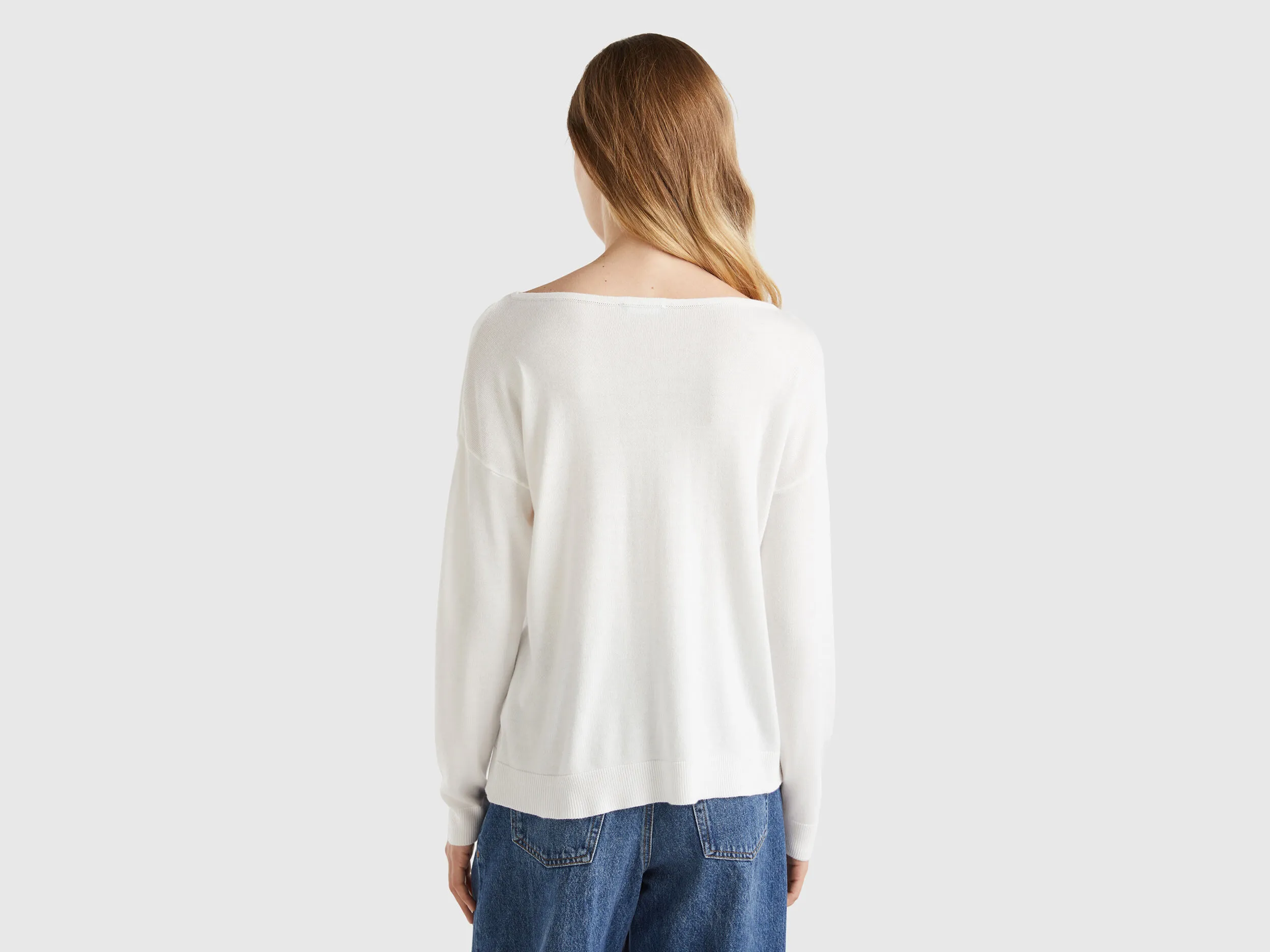 Boat neck sweater - Creamy White | Benetton