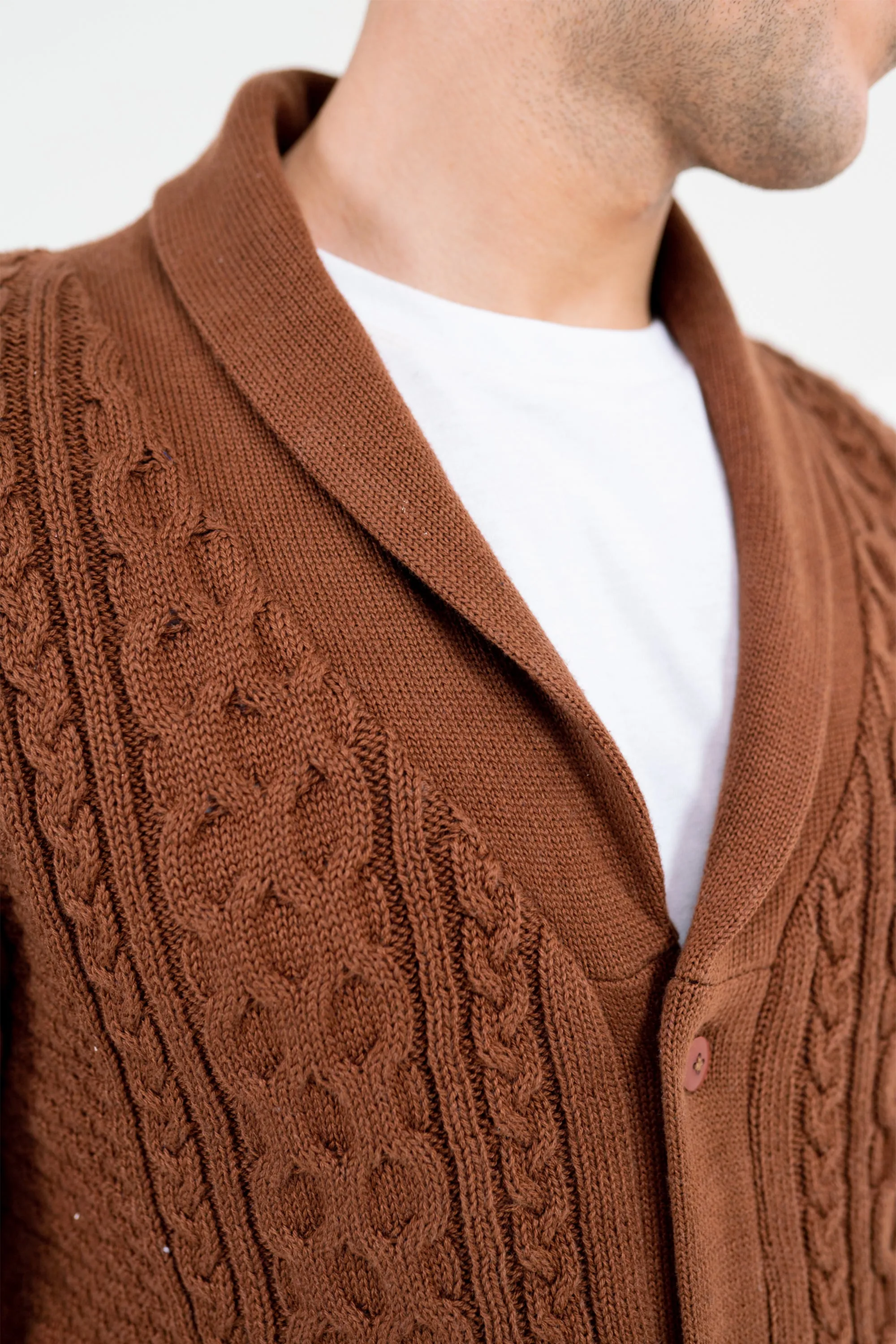 Brown Cable Knit Cardigan