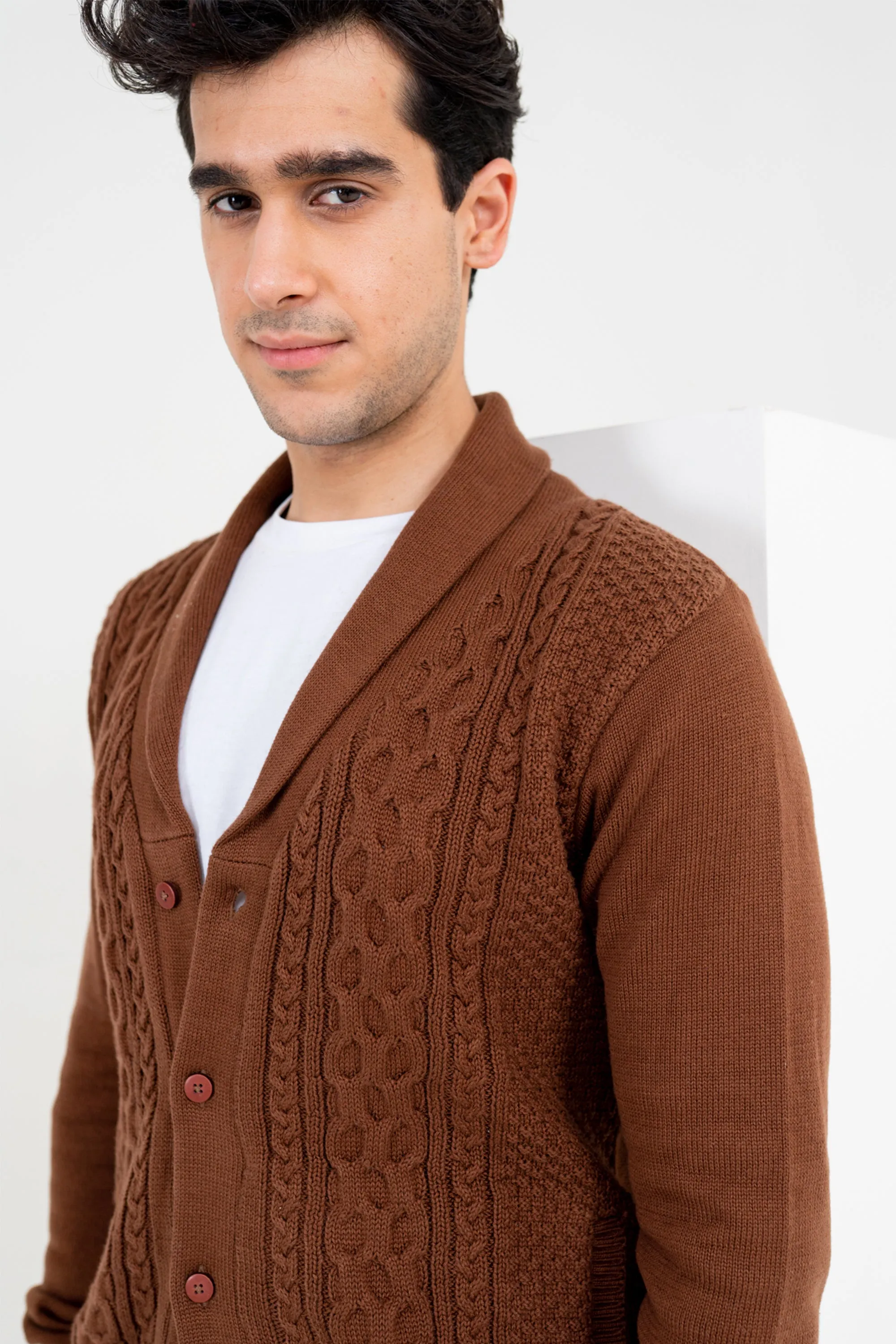 Brown Cable Knit Cardigan