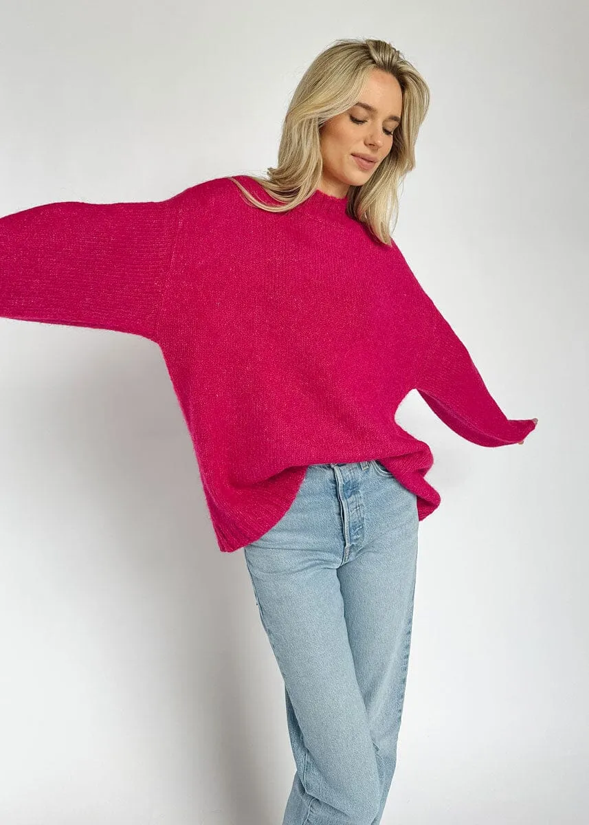 Carlen Mock Neck Sweater - Fuchsia