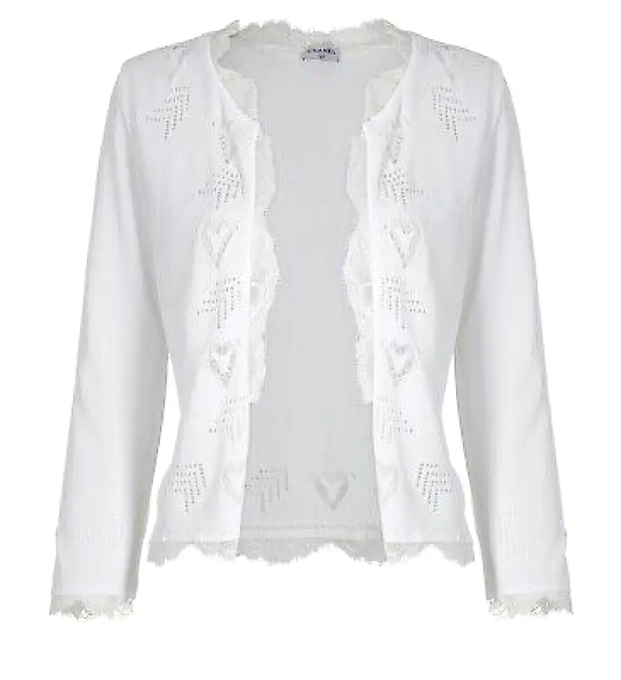 Chanel 06P 2006 Spring White Knit Lace Cardigan FR 44