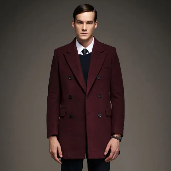 Classic double breasted wool winter coat for Men