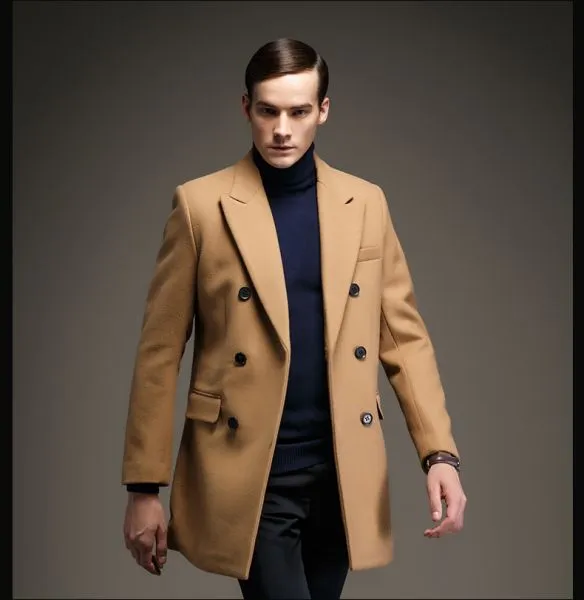 Classic double breasted wool winter coat for Men