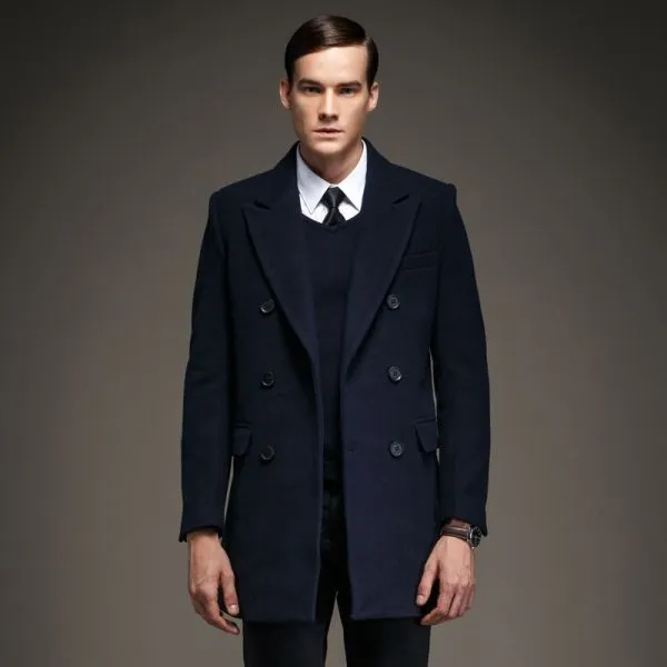 Classic double breasted wool winter coat for Men