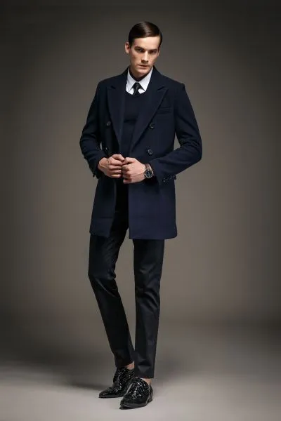 Classic double breasted wool winter coat for Men