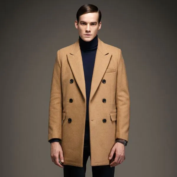 Classic double breasted wool winter coat for Men