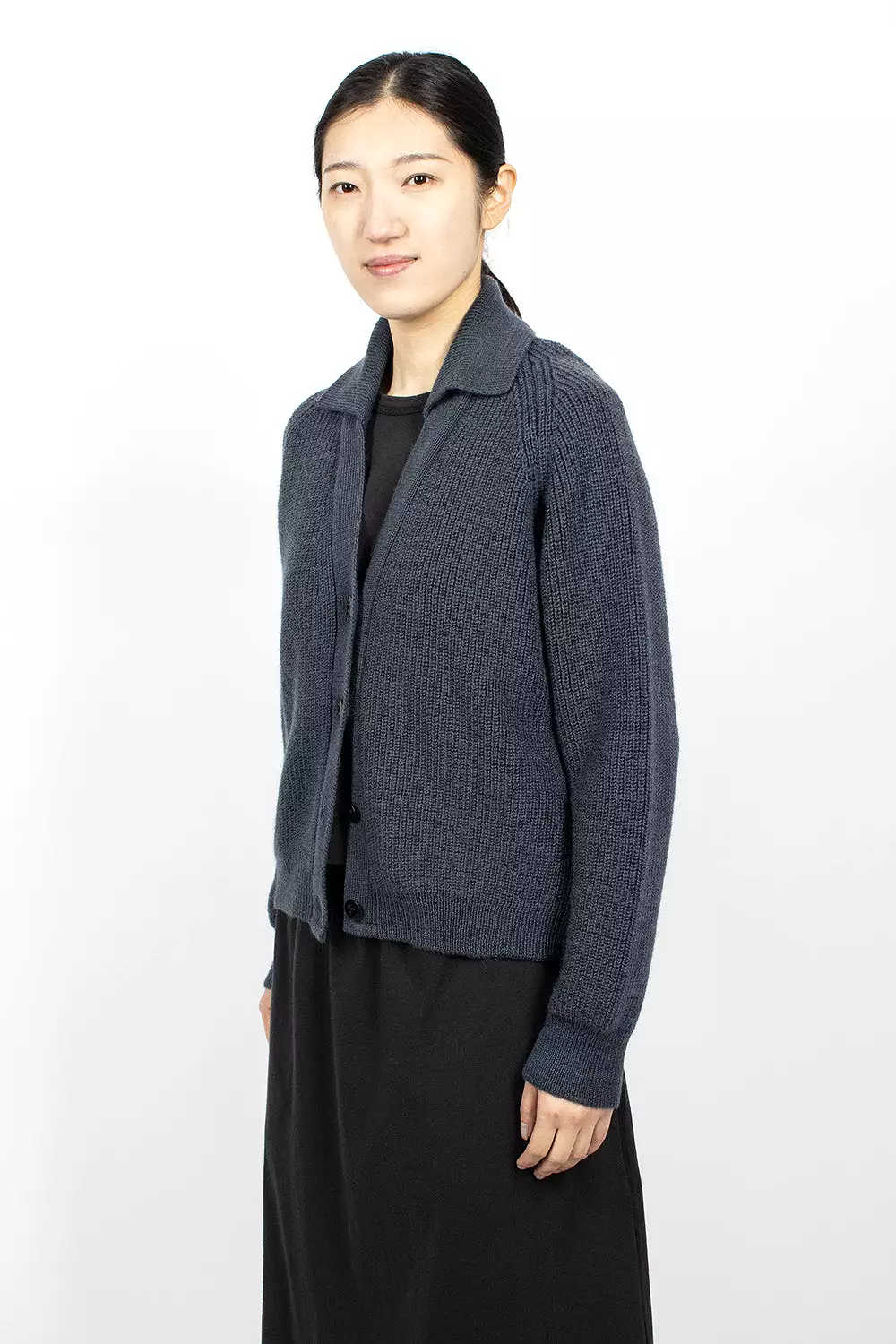 Collared Cardigan Uniform Blue