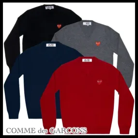 COMME des GARCONS  |Unisex Wool V-Neck Long Sleeves Logo V-neck & Crew neck