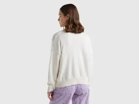 Creamy white cotton sweater - Creamy White | Benetton