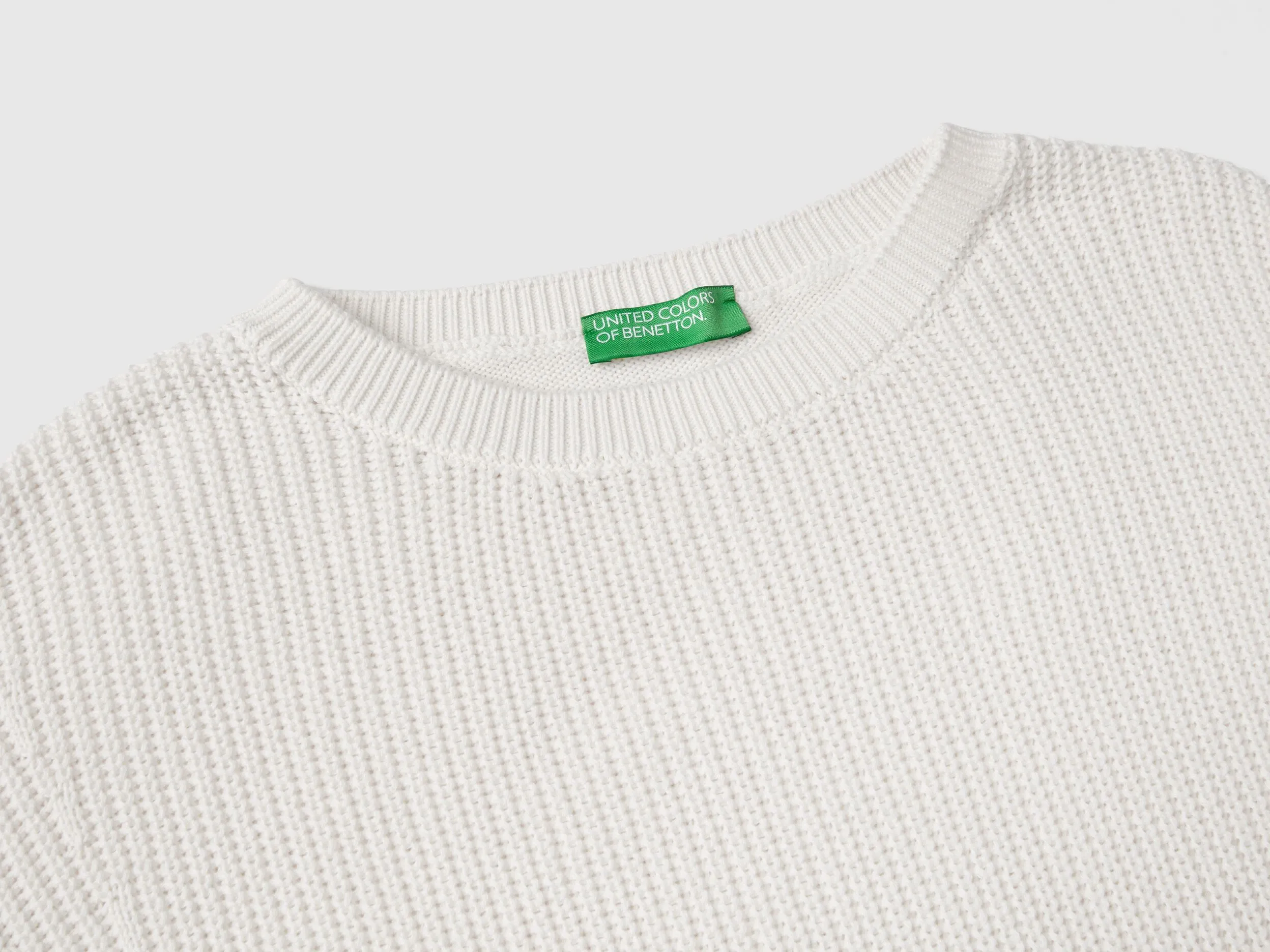 Creamy white cotton sweater - Creamy White | Benetton