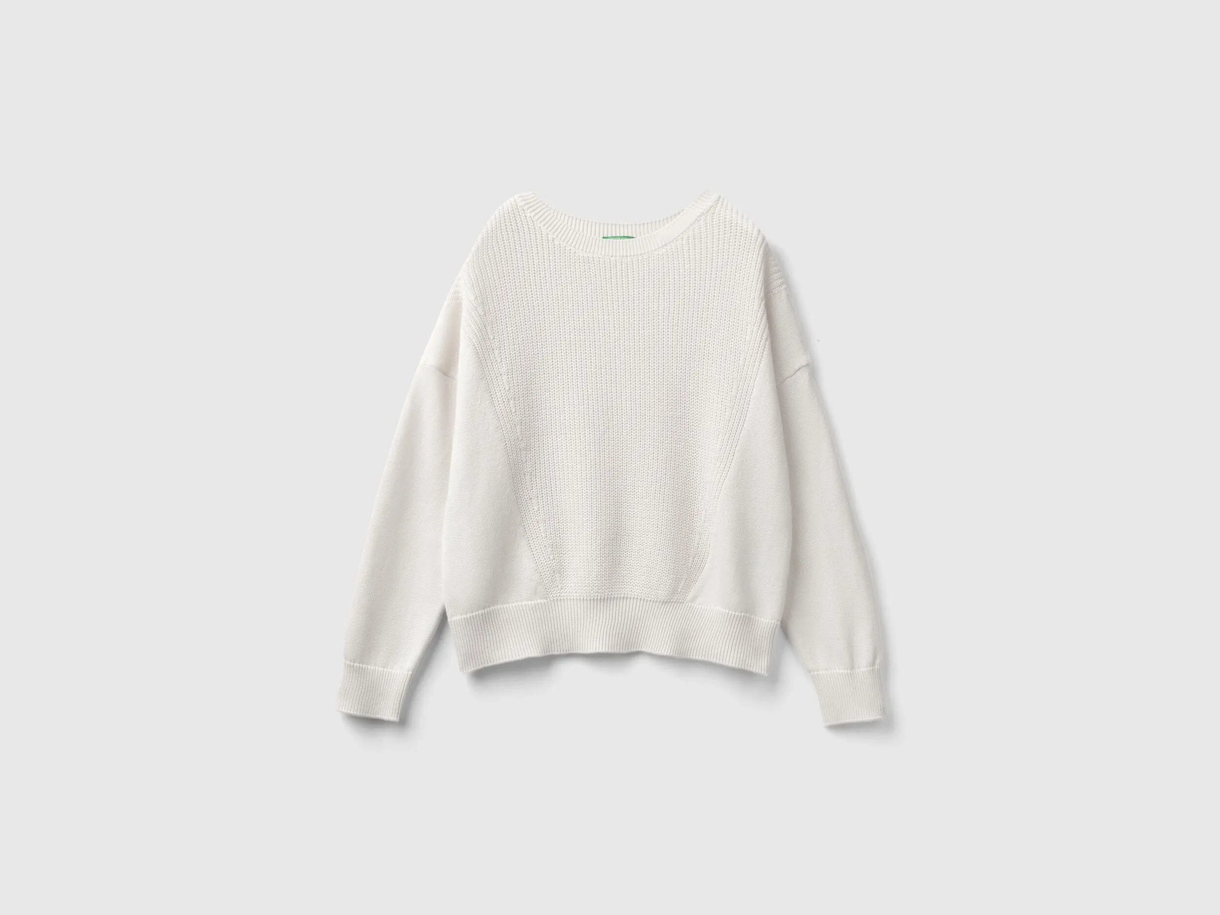 Creamy white cotton sweater - Creamy White | Benetton