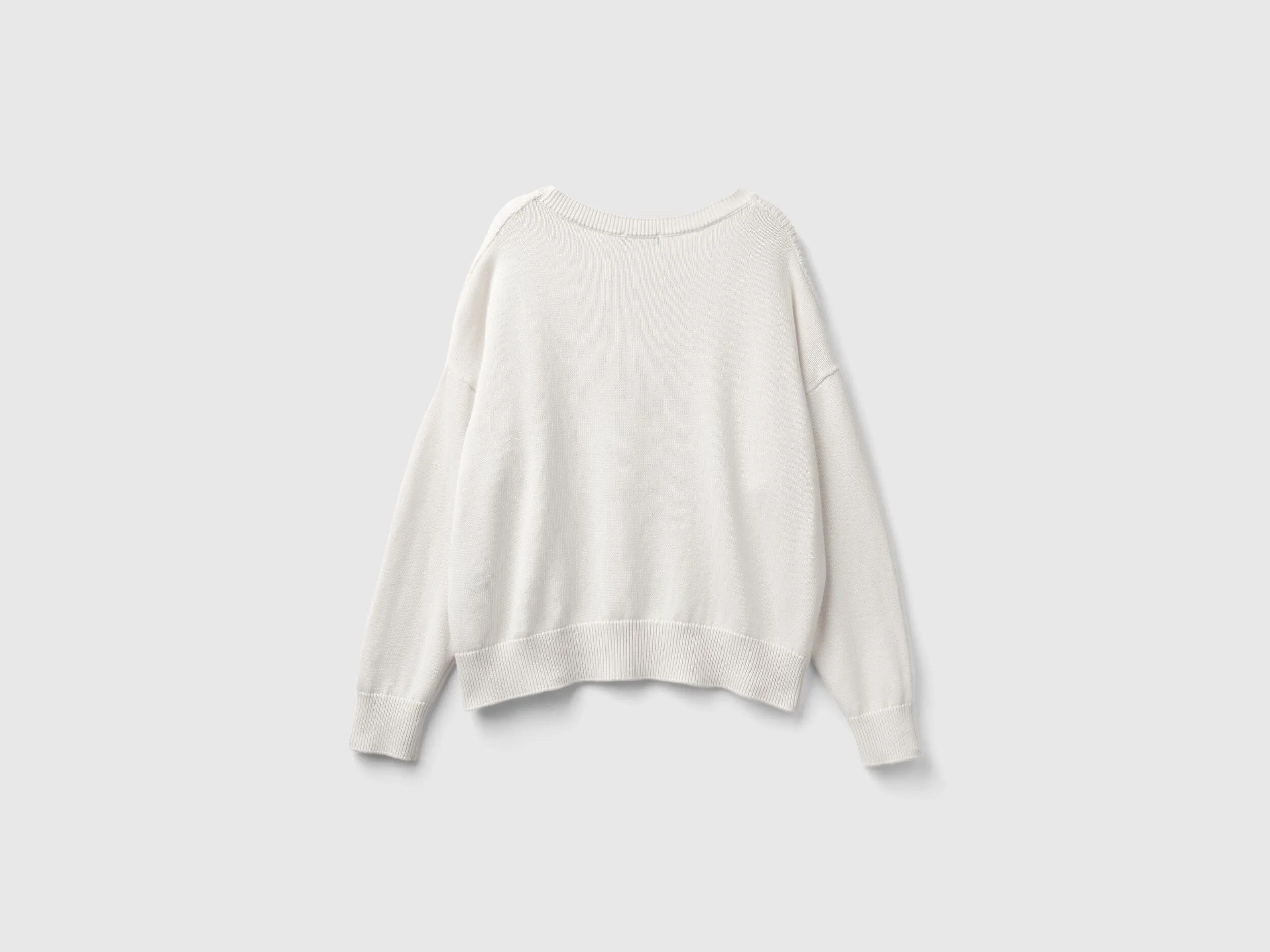 Creamy white cotton sweater - Creamy White | Benetton