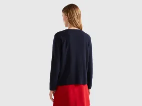 Dark blue crew neck sweater in cashmere and wool blend - Dark Blue | Benetton