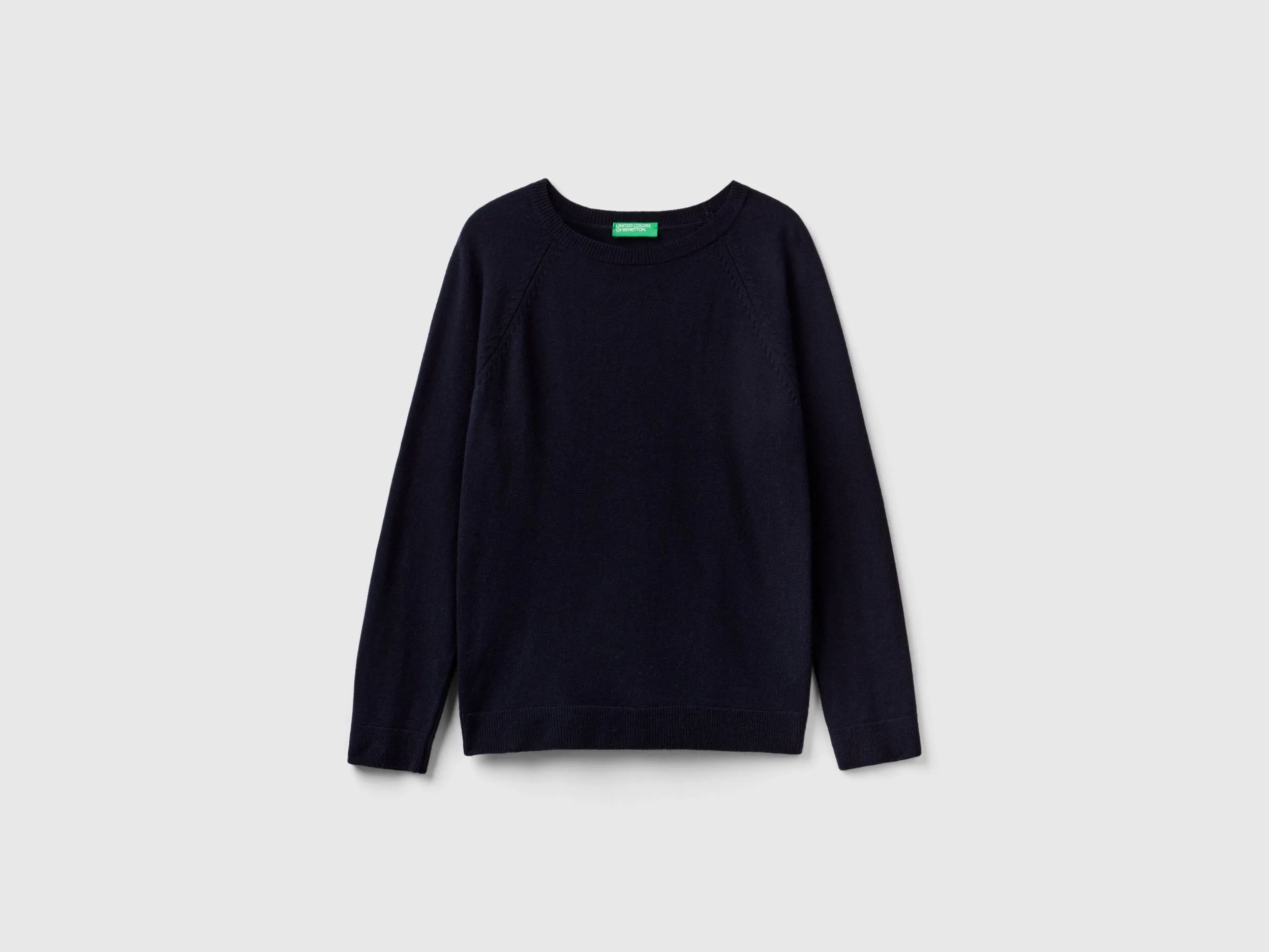 Dark blue crew neck sweater in cashmere and wool blend - Dark Blue | Benetton