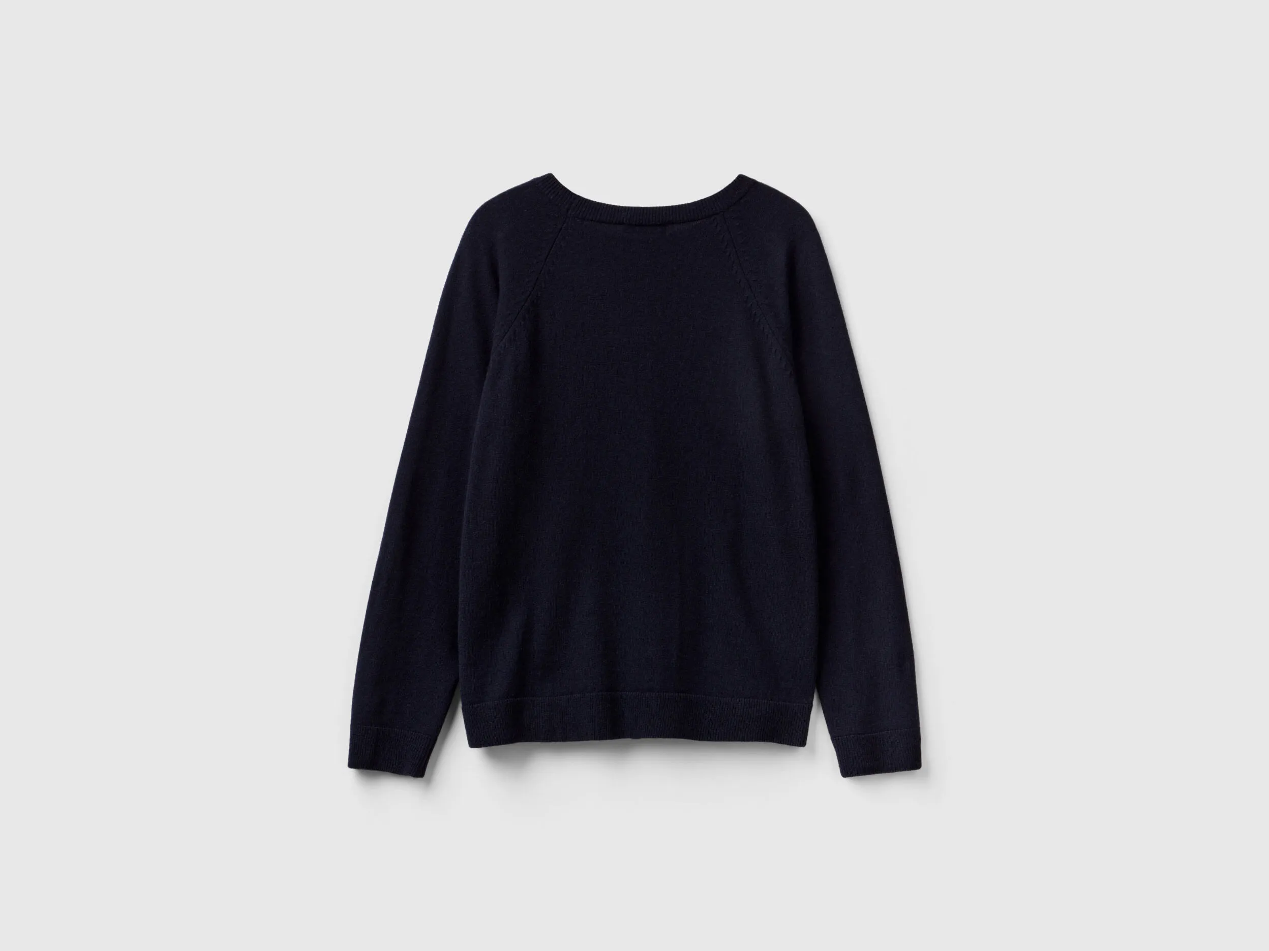 Dark blue crew neck sweater in cashmere and wool blend - Dark Blue | Benetton