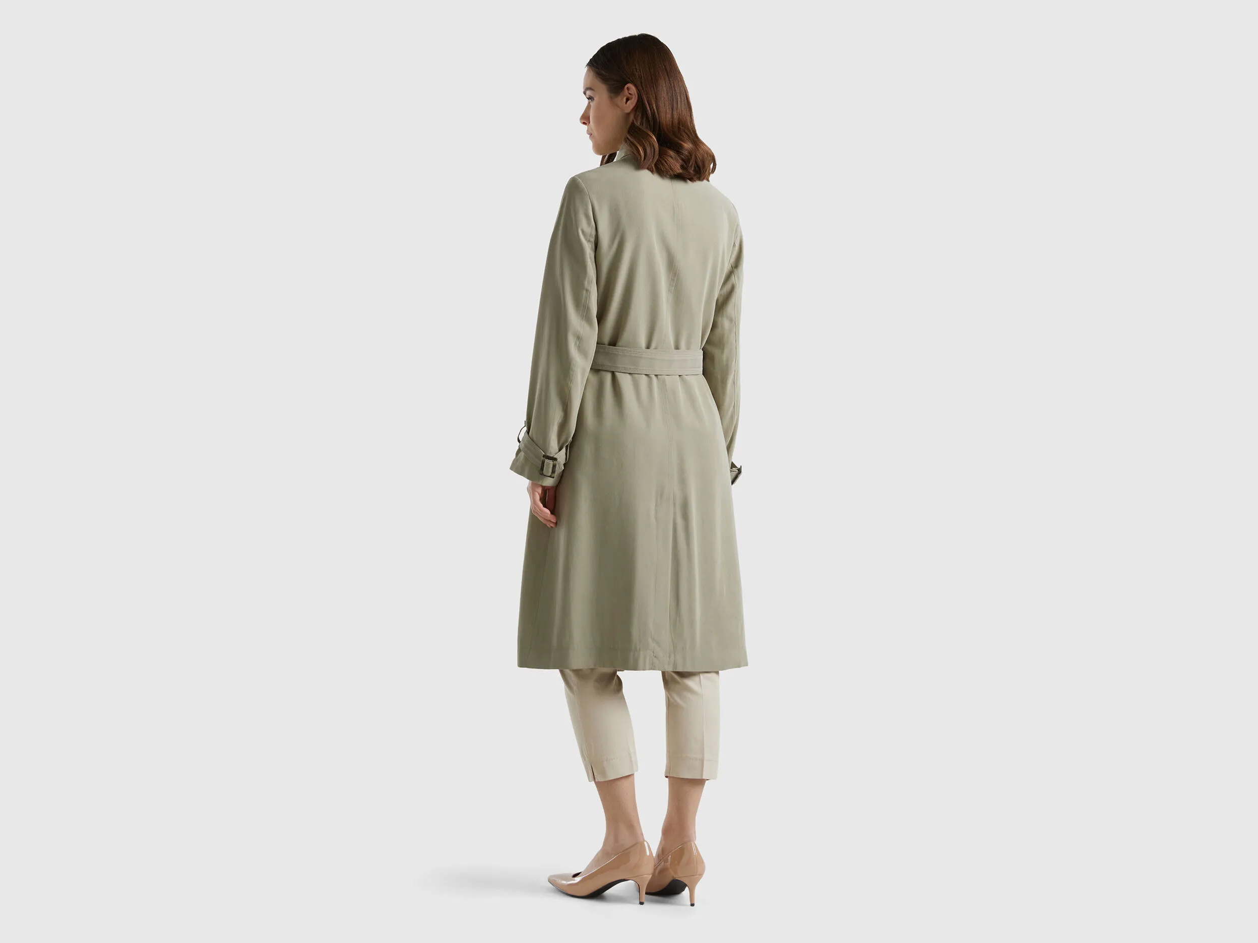 Double-breasted midi trench coat - Light Green | Benetton