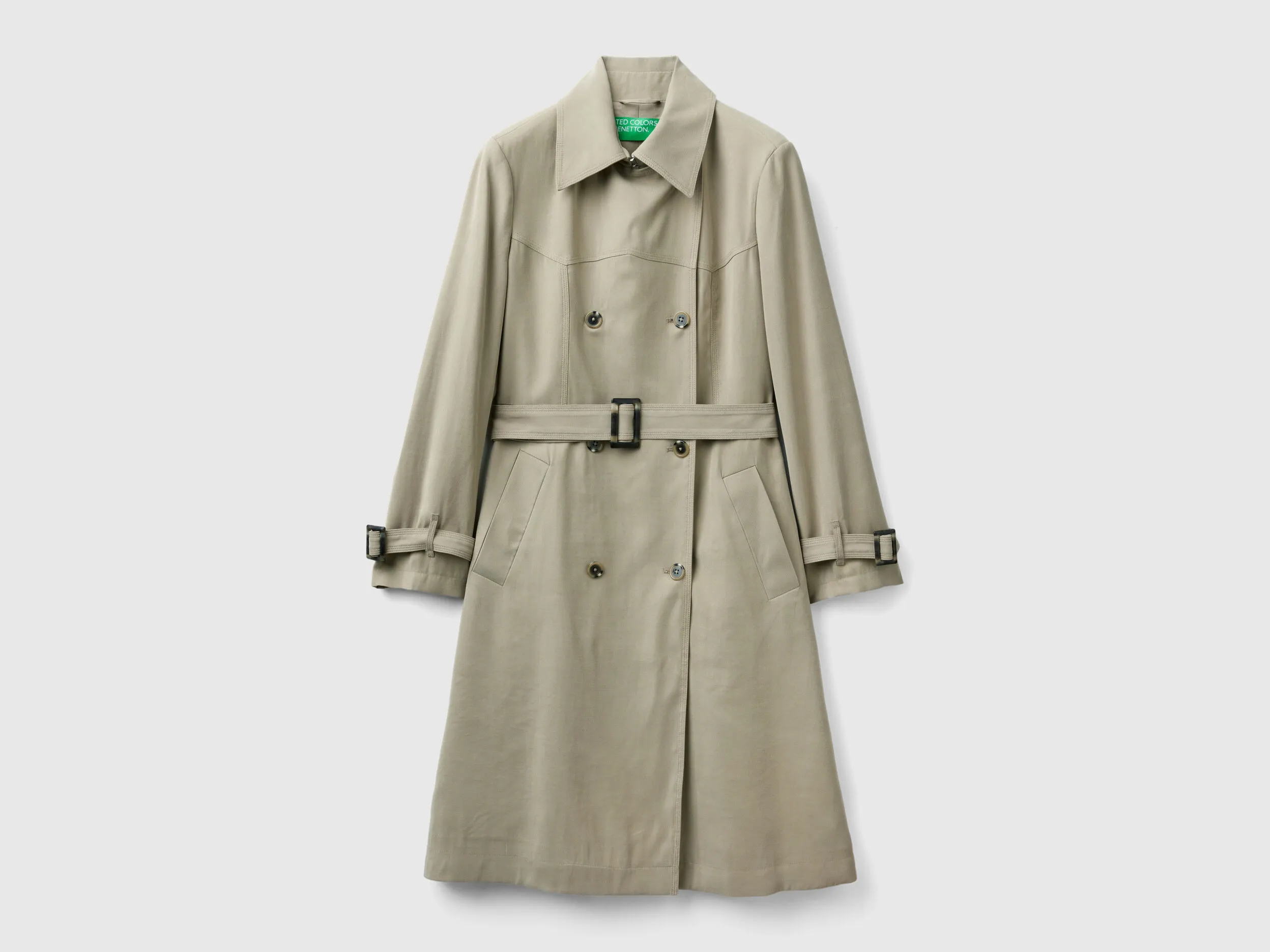 Double-breasted midi trench coat - Light Green | Benetton