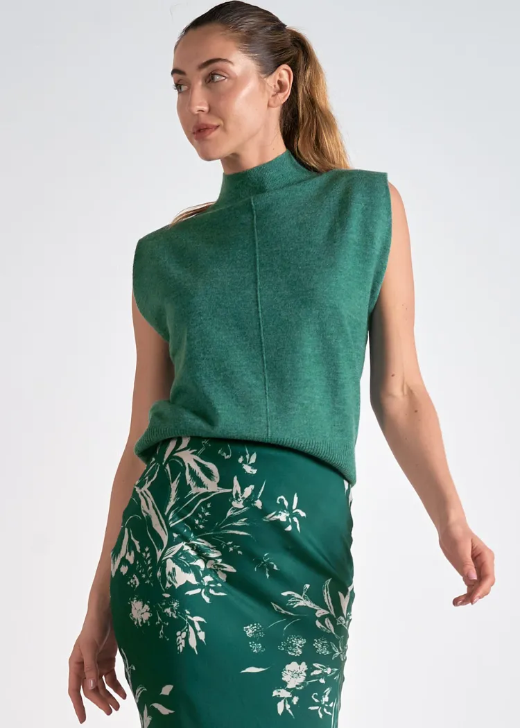 Elan Sonya Sleeveless Sweater- Dark Green