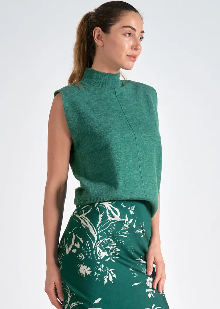 Elan Sonya Sleeveless Sweater- Dark Green