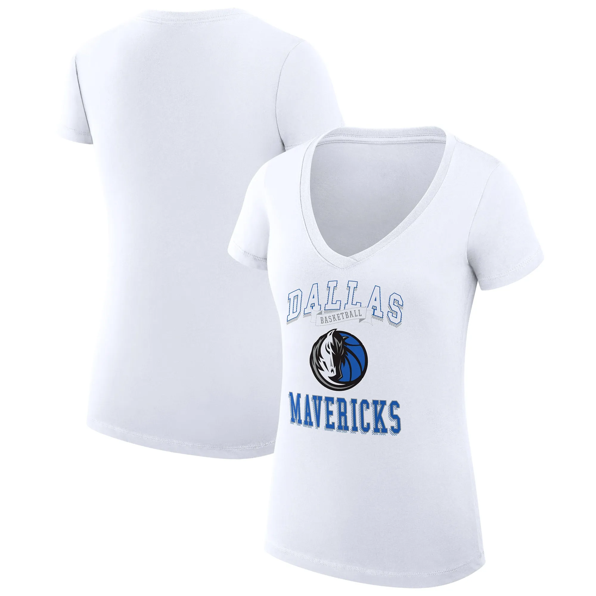 G-III 4Her by Carl Banks Dallas Mavericks Women's White Team Logo Fitted V-Neck T-Shirt