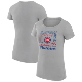 G-III 4Her by Carl Banks Detroit Pistons Women's Heather Gray Team Name Collage Fitted Graphic T-Shirt