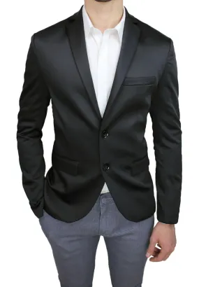 Giacca uomo Class sartoriale nero in raso slim fit blazer elegante cerimonia