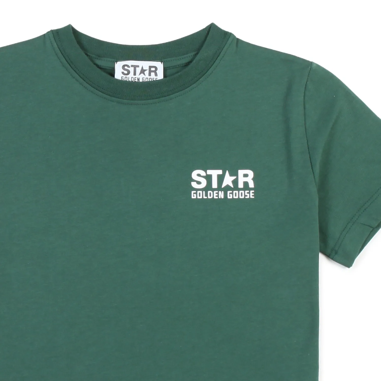 Golden Goose Unisex Green T-Shirt With White Star For Child