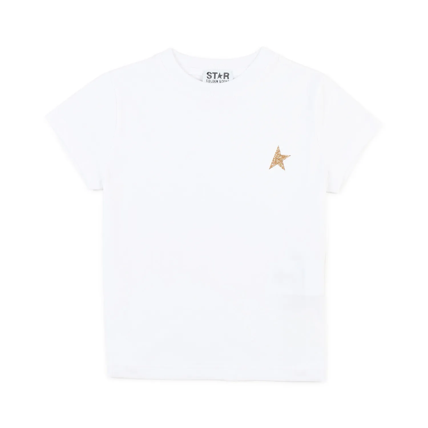 Golden Goose White T-Shirt With Gold Glitter Star For Girls