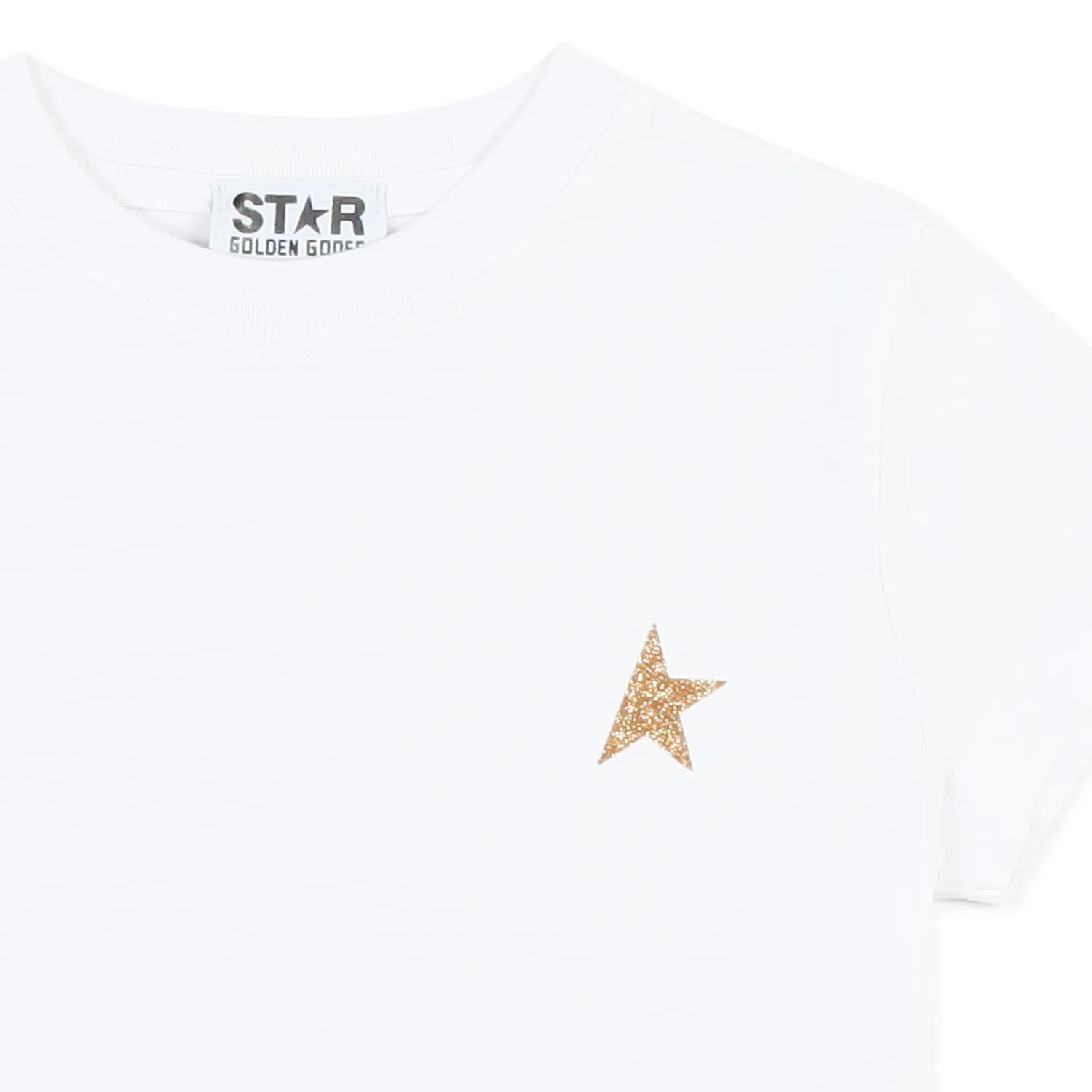 Golden Goose White T-Shirt With Gold Glitter Star For Girls