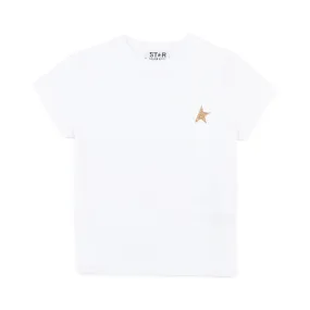 Golden Goose White T-Shirt With Gold Glitter Star For Girls