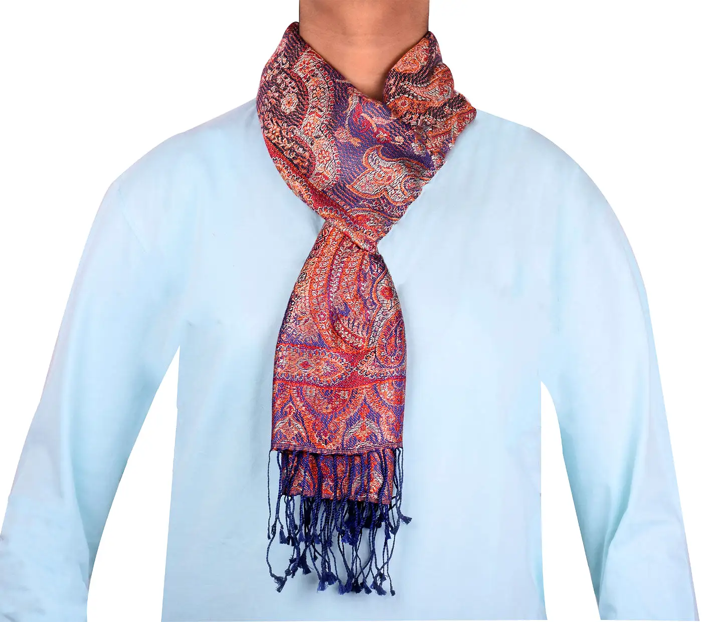 Indian Wool Silk Paisley Neck Unisex Men's Women's Scarf Gift (64 x 13 inches)