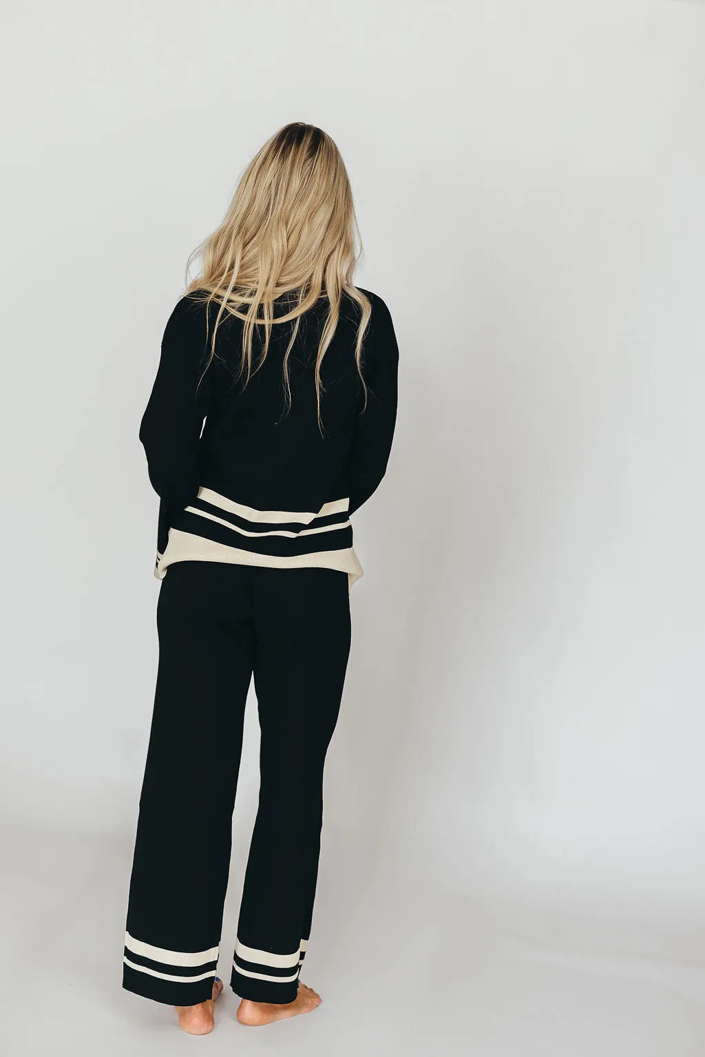 Joey Knit Long Sleeve Top and Pants Set in Black/Cream Stripe