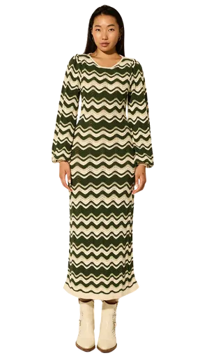 Kivari Marcella Knit Midi Dress, Green Wave