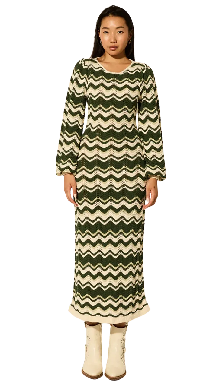 Kivari Marcella Knit Midi Dress, Green Wave