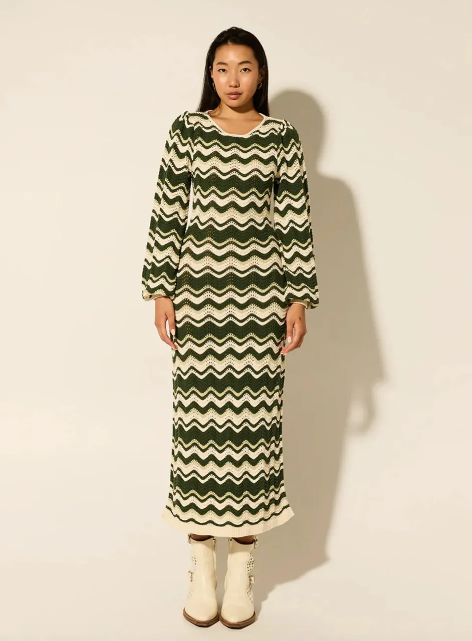 Kivari Marcella Knit Midi Dress, Green Wave