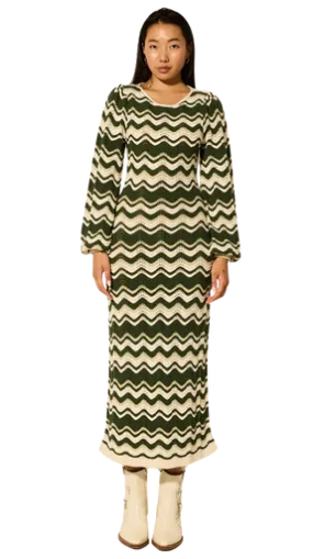 Kivari Marcella Knit Midi Dress, Green Wave