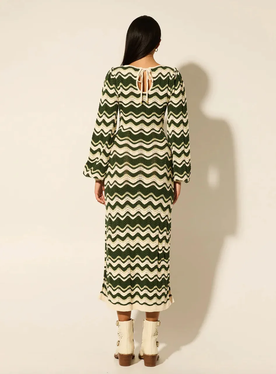 Kivari Marcella Knit Midi Dress, Green Wave