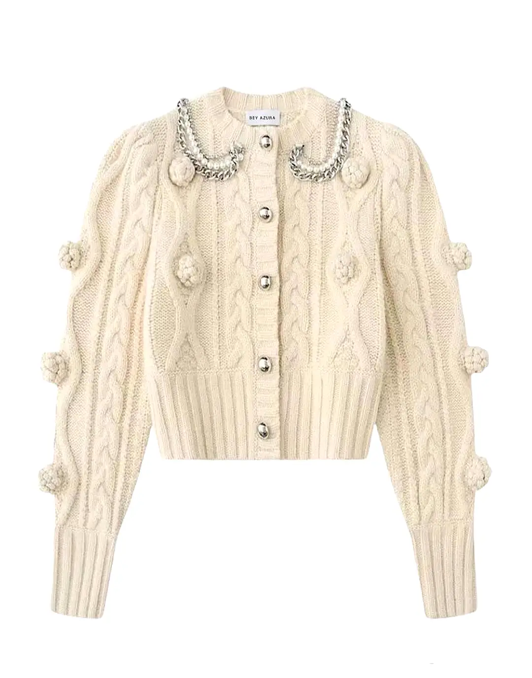 Knit Patterned Cardigan With Chains