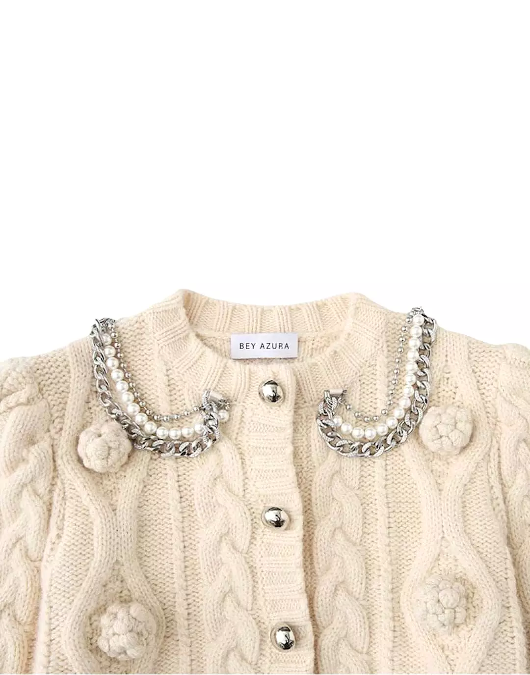 Knit Patterned Cardigan With Chains