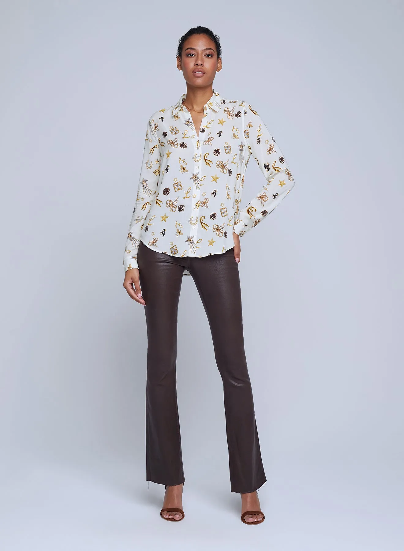 L’agence - Holly Blouse - Ecru Multi Brooch Print