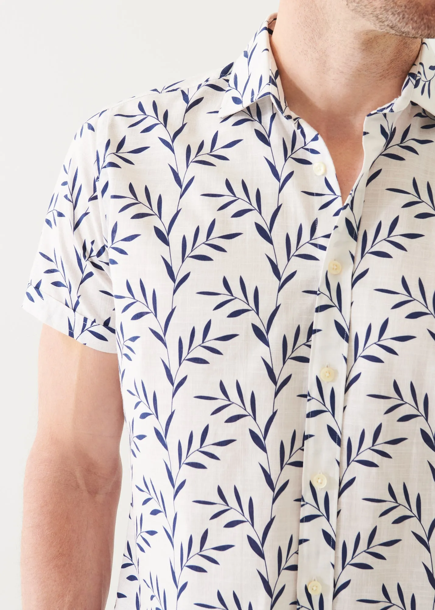 LEAF PRINT COTTON SHORT SLEEVE SHIRT